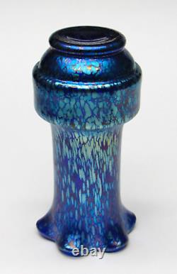 Beautiful Signed Iridescent LOETZ Blue Cobalt PAPILLON Art Glass Vase ca. 1900's