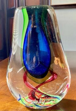 Beautiful Vintage 9 Sommerso Murano Art Cobalt Blue And Green Glass Vase