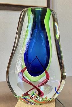 Beautiful Vintage 9 Sommerso Murano Art Cobalt Blue And Green Glass Vase