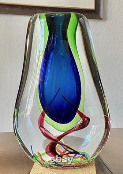 Beautiful Vintage 9 Sommerso Murano Art Cobalt Blue And Green Glass Vase