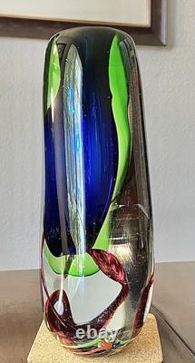 Beautiful Vintage 9 Sommerso Murano Art Cobalt Blue And Green Glass Vase