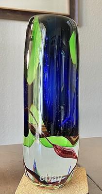 Beautiful Vintage 9 Sommerso Murano Art Cobalt Blue And Green Glass Vase