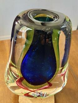Beautiful Vintage 9 Sommerso Murano Art Cobalt Blue And Green Glass Vase