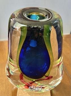 Beautiful Vintage 9 Sommerso Murano Art Cobalt Blue And Green Glass Vase