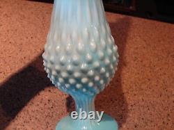 Beautiful Vintage Fenton Footed Hobnail Blue Slag Swung Swirl Vase 17 Tall Nice