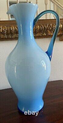 Beautiful Vintage Italian Blue Glass Vase/ewer from Empoli, 1960s