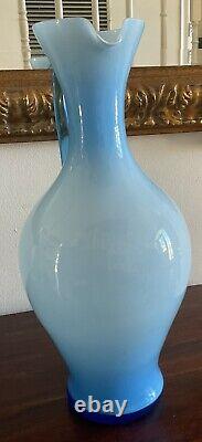 Beautiful Vintage Italian Blue Glass Vase/ewer from Empoli, 1960s