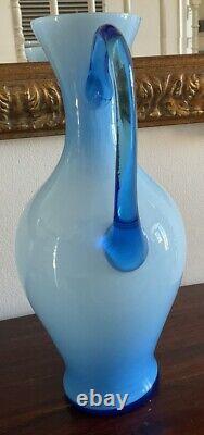 Beautiful Vintage Italian Blue Glass Vase/ewer from Empoli, 1960s