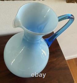 Beautiful Vintage Italian Blue Glass Vase/ewer from Empoli, 1960s