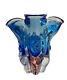 Beautiful XL Murano Italy Sommerso Pink Blue Heavy Glass Vase? 9x10 Ruffle