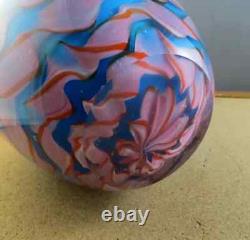 Big Heavy 11.5X6.5 MURANO Blown Blue Pink Swirl Art Glass Vase New Stable RARE