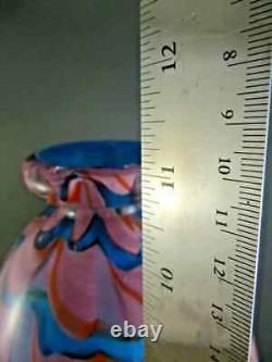 Big Heavy 11.5X6.5 MURANO Blown Blue Pink Swirl Art Glass Vase New Stable RARE