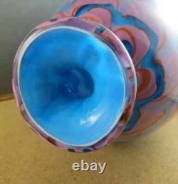 Big Heavy 11.5X6.5 MURANO Blown Blue Pink Swirl Art Glass Vase New Stable RARE