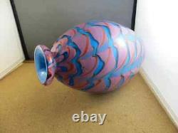 Big Heavy 11.5X6.5 MURANO Blown Blue Pink Swirl Art Glass Vase New Stable RARE