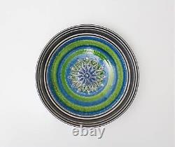 Bitossi Ceramic Bowl Vessel Aldo Londi Italian Blue Green Silver Art Pottery