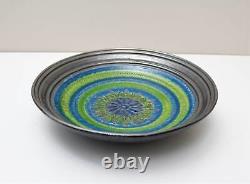 Bitossi Ceramic Bowl Vessel Aldo Londi Italian Blue Green Silver Art Pottery