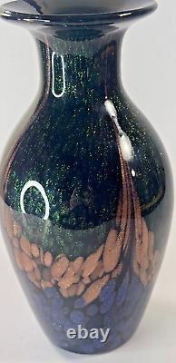 Black Colored Modern Murano Dale Tiffany Art Glass Vase Green Blue Gold Glitter