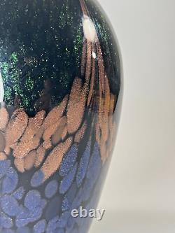 Black Colored Modern Murano Dale Tiffany Art Glass Vase Green Blue Gold Glitter