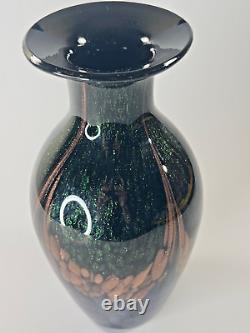 Black Colored Modern Murano Dale Tiffany Art Glass Vase Green Blue Gold Glitter