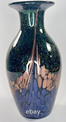 Black Colored Modern Murano Dale Tiffany Art Glass Vase Green Blue Gold Glitter