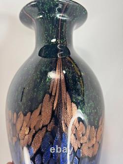 Black Colored Modern Murano Dale Tiffany Art Glass Vase Green Blue Gold Glitter