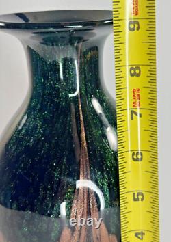 Black Colored Modern Murano Dale Tiffany Art Glass Vase Green Blue Gold Glitter