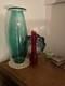 Blenko 17 Teal Architectural Glass Vase Hand Blown 1990s Art Glass With Sticker