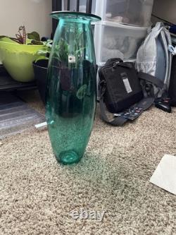 Blenko 17 Teal Architectural Glass Vase Hand Blown 1990s Art Glass With Sticker
