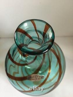 Blenko 6 in. Blue Swirl Balloon Line Vase Paper Label Vintage
