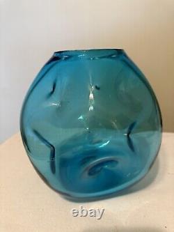 Blenko 949 Aquarium Vase Blue 7.5Dimpled Winslow Anderson MCM Art Glass 1950s