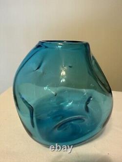 Blenko 949 Aquarium Vase Blue 7.5Dimpled Winslow Anderson MCM Art Glass 1950s