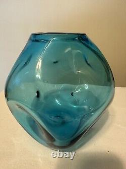 Blenko 949 Aquarium Vase Blue 7.5Dimpled Winslow Anderson MCM Art Glass 1950s