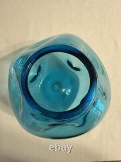 Blenko 949 Aquarium Vase Blue 7.5Dimpled Winslow Anderson MCM Art Glass 1950s