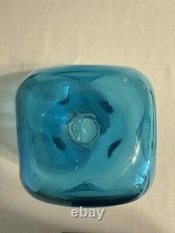 Blenko 949 Aquarium Vase Blue 7.5Dimpled Winslow Anderson MCM Art Glass 1950s