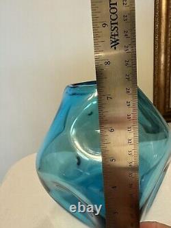 Blenko 949 Aquarium Vase Blue 7.5Dimpled Winslow Anderson MCM Art Glass 1950s