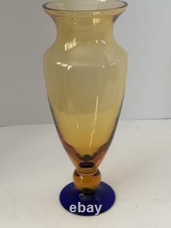 Blenko Amber Vase With Cobalt Foot in United States