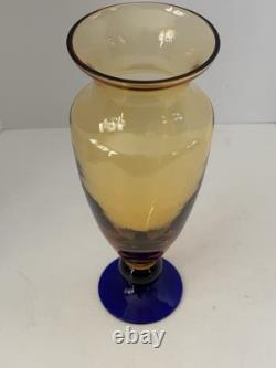 Blenko Amber Vase With Cobalt Foot in United States