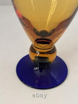 Blenko Amber Vase With Cobalt Foot in United States