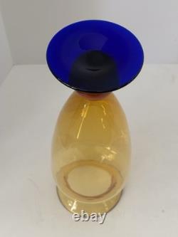 Blenko Amber Vase With Cobalt Foot in United States