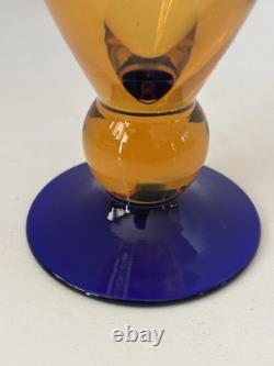 Blenko Amber Vase With Cobalt Foot in United States