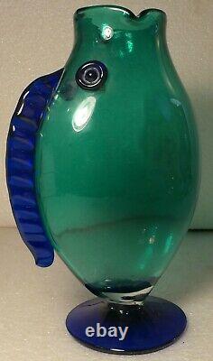 Blenko American Glass Fish Vase Blue And Green