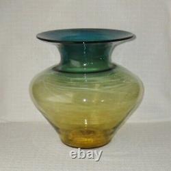 Blenko Art Glass Blown Blue & Amber 11 3/4 Ombre Vase