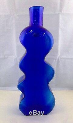 Blenko Art Glass Cobalt Vase 15-1/2 Tall