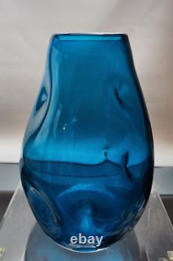 Blenko Art glass 921-M Turquoise Blue Vase by Winslow Anderson 1963 Mid Century