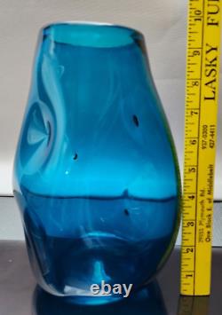 Blenko Art glass 921-M Turquoise Blue Vase by Winslow Anderson 1963 Mid Century