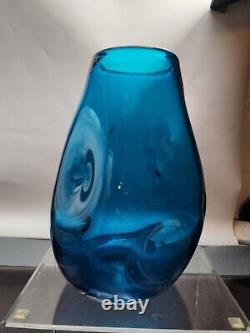 Blenko Art glass 921-M Turquoise Blue Vase by Winslow Anderson 1963 Mid Century