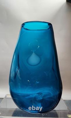 Blenko Art glass 921-M Turquoise Blue Vase by Winslow Anderson 1963 Mid Century