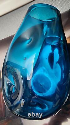 Blenko Art glass 921-M Turquoise Blue Vase by Winslow Anderson 1963 Mid Century