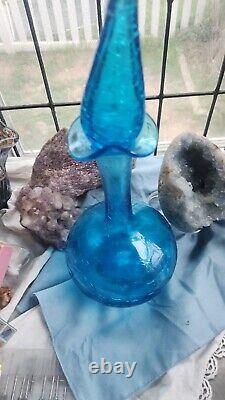 Blenko Blue Crackle ART Glass VASE Decanter With Stopper STUNNING