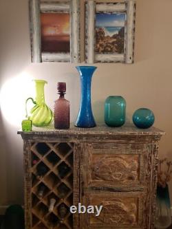 Blenko Floor Vase #6928 Twisted Optic Turquoise 1969 Joel Myers 20 Blue HUGE